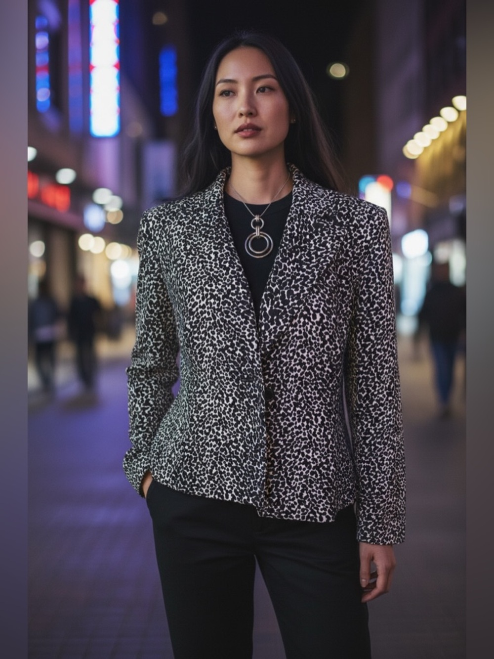 JH Collectibles Black and White Animal-Print Single-Button Blazer